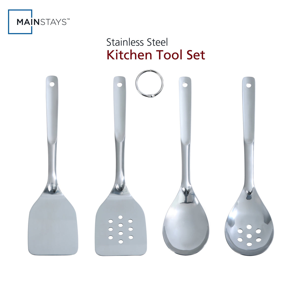 Mainstays Stainless Steel 4-Piece Utensil Set: Includes Spatula, Slotted Spatula, Spoon, and Slotted Spoon